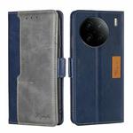 For vivo X90 Pro 5G Contrast Color Side Buckle Leather Phone Case(Blue + Grey)