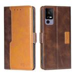 For TCL 40R 5 Contrast Color Side Buckle Leather Phone Case(Dark Brown + Gold)