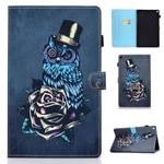 For Kindle Fire HD8 Horizontal TPU Painted Flat Feather Case Anti-skid strip with Sleep Function & Pen Cover & Card Slot & Holder(Owl)