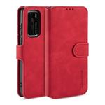 For Huawei P40 DG.MING Retro Oil Side Horizontal Flip Case with Holder & Card Slots & Wallet(Red)