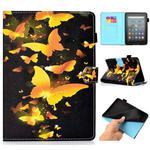 For Amazon Kindle Youth Version 2022 Colored Drawing Stitching Smart Leather Tablet Case(Golden Butterfly)