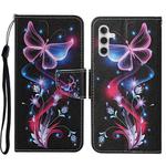 For Samsung Galaxy A34 Colored Drawing Pattern Leather Phone Case(Fluorescent Butterfly)