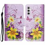 For Samsung Galaxy A54 Colored Drawing Pattern Leather Phone Case(Yellow Flower Butterfly)