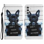 For Samsung Galaxy A34 Colored Drawing Leather Phone Case(Black Dog)