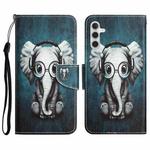 For Samsung Galaxy A54 Colored Drawing Leather Phone Case(Earphone Elephant)