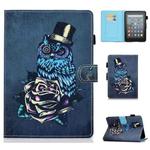 For Amazon Kindle Youth Version 2022 Colored Drawing Stitching Smart Leather Tablet Case(Owl)