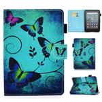For Amazon Kindle Youth Version 2022 Colored Drawing Stitching Smart Leather Tablet Case(Green Butterfly)