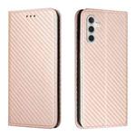 For Samsung Galaxy A34 Carbon Fiber Texture Flip Holder Leather Phone Case(Rose Gold)