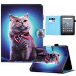 For Amazon Kindle Youth Version 2022 Colored Drawing Stitching Smart Leather Tablet Case(Bow Tie Cat)