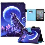 For Amazon Kindle Youth Version 2022 Colored Drawing Stitching Smart Leather Tablet Case(Night Wolf)