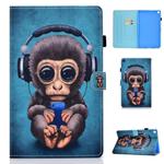 For Galaxy Tab A10.1 T510 Horizontal TPU Painted Flat Feather Case Anti-skid strip with Pen Cover & Card Slot & Holder(Headphone Monkey)