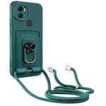 For Xiaomi Redmi A1+ Ring Kickstand Card Wallet TPU Phone Case with Lanyard(Dark Green)