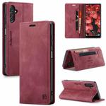 For Samsung Galaxy A14 5G AutSpace A01 Retro Skin-feel Crazy Horse Texture Horizontal Flip Leather Case(Wine Red)