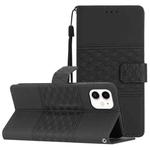 For iPhone 11 Diamond Embossed Skin Feel Leather Phone Case with Lanyard(Black)