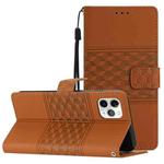 For iPhone 11 Pro Diamond Embossed Skin Feel Leather Phone Case with Lanyard(Brown)