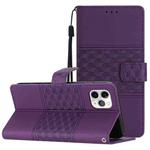 For iPhone 11 Pro Diamond Embossed Skin Feel Leather Phone Case with Lanyard(Purple)