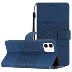 For iPhone 12 mini Diamond Embossed Skin Feel Leather Phone Case with Lanyard(Dark Blue)