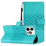 For iPhone 13 Pro Max Diamond Embossed Skin Feel Leather Phone Case with Lanyard(Blue)