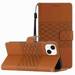 For iPhone 14 Diamond Embossed Skin Feel Leather Phone Case with Lanyard(Brown)