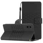 For iPhone X / XS Diamond Embossed Skin Feel Leather Phone Case with Lanyard(Black)