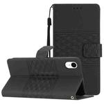 For iPhone XR Diamond Embossed Skin Feel Leather Phone Case with Lanyard(Black)
