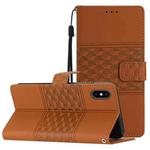 For iPhone XS Max Diamond Embossed Skin Feel Leather Phone Case with Lanyard(Brown)