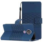 For Motorola Moto G7 Power Diamond Embossed Skin Feel Leather Phone Case with Lanyard(Dark Blue)