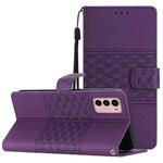 For Motorola Moto G42 Diamond Embossed Skin Feel Leather Phone Case with Lanyard(Purple)