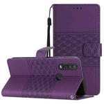 For Motorola Moto One Action Diamond Embossed Skin Feel Leather Phone Case with Lanyard(Purple)