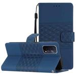 For OPPO A74 / A54 / A93 Diamond Embossed Skin Feel Leather Phone Case with Lanyard(Dark Blue)