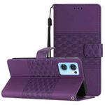 For OPPO Find X5 Lite Diamond Embossed Skin Feel Leather Phone Case with Lanyard(Purple)