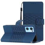For OPPO Find X5 Lite Diamond Embossed Skin Feel Leather Phone Case with Lanyard(Dark Blue)