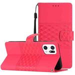 For OPPO Find X5 Pro Diamond Embossed Skin Feel Leather Phone Case with Lanyard(Red)
