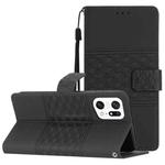 For OPPO Find X5 Pro Diamond Embossed Skin Feel Leather Phone Case with Lanyard(Black)