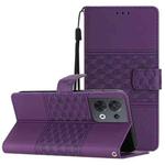 For OPPO Reno8 5G Diamond Embossed Skin Feel Leather Phone Case with Lanyard(Purple)