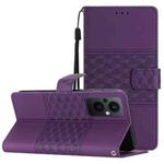 For OPPO Reno8 Lite 5G Diamond Embossed Skin Feel Leather Phone Case with Lanyard(Purple)