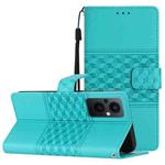 For OPPO Reno8 Lite 5G Diamond Embossed Skin Feel Leather Phone Case with Lanyard(Blue)