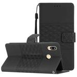 For Honor 10 Lite Diamond Embossed Skin Feel Leather Phone Case with Lanyard(Black)