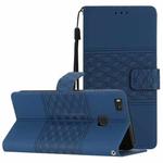 For Huawei P9 Lite Diamond Embossed Skin Feel Leather Phone Case with Lanyard(Dark Blue)
