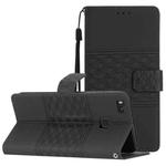 For Huawei P9 Lite Diamond Embossed Skin Feel Leather Phone Case with Lanyard(Black)