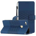 For Huawei P10 Lite Diamond Embossed Skin Feel Leather Phone Case with Lanyard(Dark Blue)