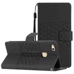 For Huawei P10 Lite Diamond Embossed Skin Feel Leather Phone Case with Lanyard(Black)