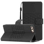 For Huawei P10 Plus Diamond Embossed Skin Feel Leather Phone Case with Lanyard(Black)