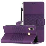 For Huawei P20 Lite Diamond Embossed Skin Feel Leather Phone Case with Lanyard(Purple)