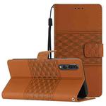 For Huawei P20 Pro Diamond Embossed Skin Feel Leather Phone Case with Lanyard(Brown)