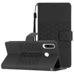 For Huawei P30 Lite Diamond Embossed Skin Feel Leather Phone Case with Lanyard(Black)