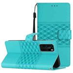 For Huawei P40 Diamond Embossed Skin Feel Leather Phone Case with Lanyard(Blue)