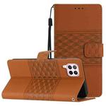For Huawei P40 Lite Diamond Embossed Skin Feel Leather Phone Case with Lanyard(Brown)