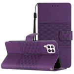 For Huawei P40 Lite Diamond Embossed Skin Feel Leather Phone Case with Lanyard(Purple)