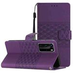 For Huawei P40 Pro Diamond Embossed Skin Feel Leather Phone Case with Lanyard(Purple)